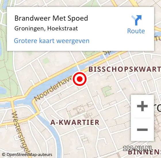 Locatie op kaart van de 112 melding: Brandweer Met Spoed Naar Groningen, Hoekstraat op 10 februari 2014 14:27