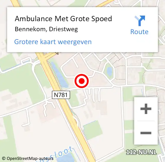 Locatie op kaart van de 112 melding: Ambulance Met Grote Spoed Naar Bennekom, Driestweg op 20 december 2017 11:47