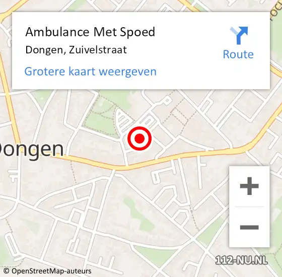 Locatie op kaart van de 112 melding: Ambulance Met Spoed Naar Dongen, Zuivelstraat op 20 december 2017 13:18