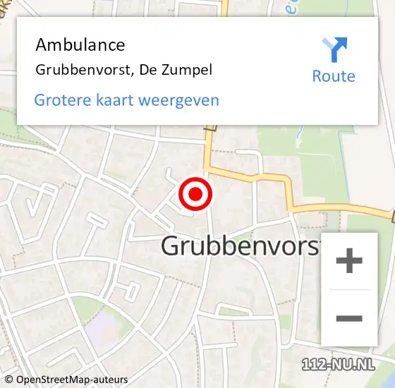 Locatie op kaart van de 112 melding: Ambulance Grubbenvorst, De Zumpel op 10 februari 2014 14:41