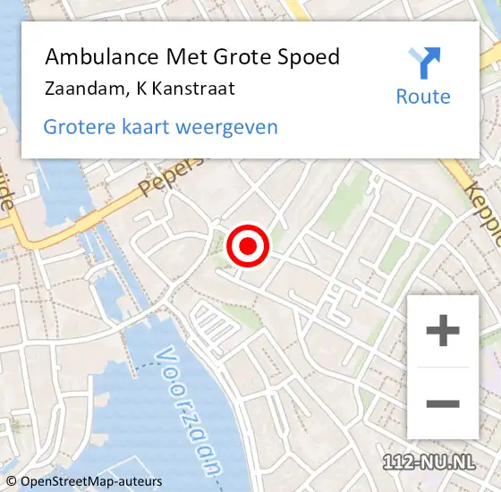 Locatie op kaart van de 112 melding: Ambulance Met Grote Spoed Naar Zaandam, K Kanstraat op 20 december 2017 16:18