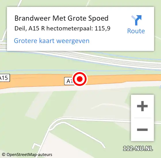 Locatie op kaart van de 112 melding: Brandweer Met Grote Spoed Naar Deil, A15 R hectometerpaal: 115,9 op 20 december 2017 17:17