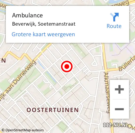 Locatie op kaart van de 112 melding: Ambulance Beverwijk, Soetemanstraat op 10 februari 2014 15:07