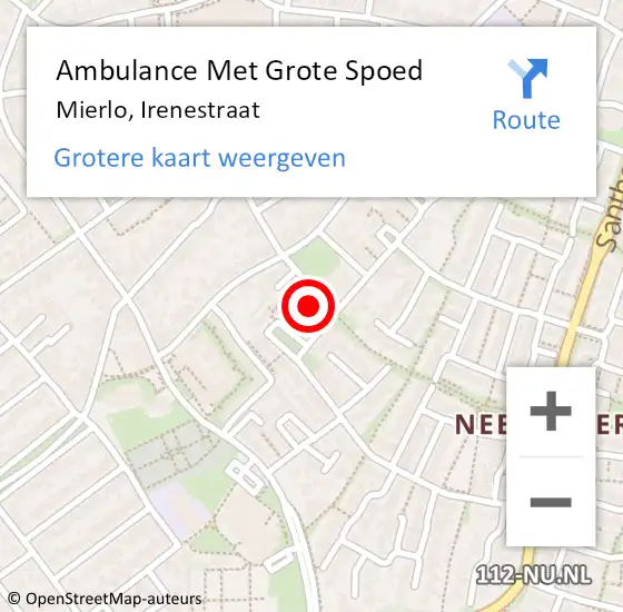 Locatie op kaart van de 112 melding: Ambulance Met Grote Spoed Naar Mierlo, Irenestraat op 20 december 2017 18:44