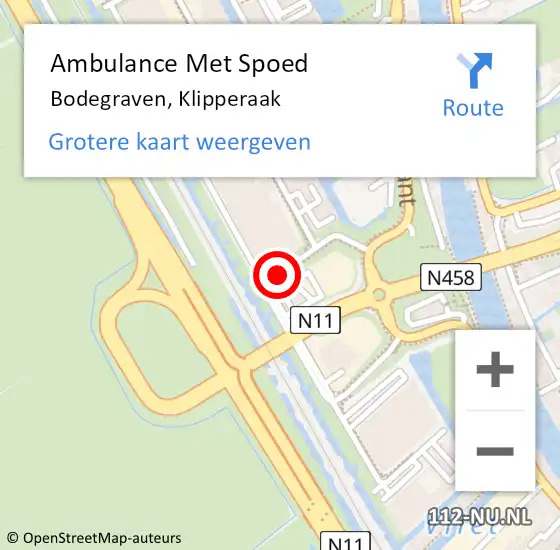 Locatie op kaart van de 112 melding: Ambulance Met Spoed Naar Bodegraven, Klipperaak op 20 december 2017 20:49