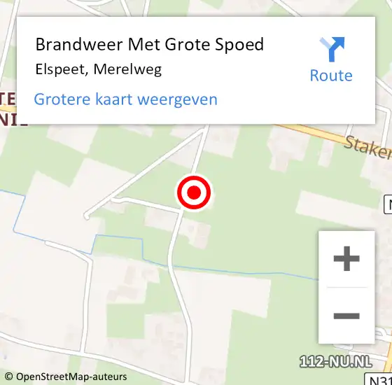 Locatie op kaart van de 112 melding: Brandweer Met Grote Spoed Naar Elspeet, Merelweg op 20 december 2017 20:57