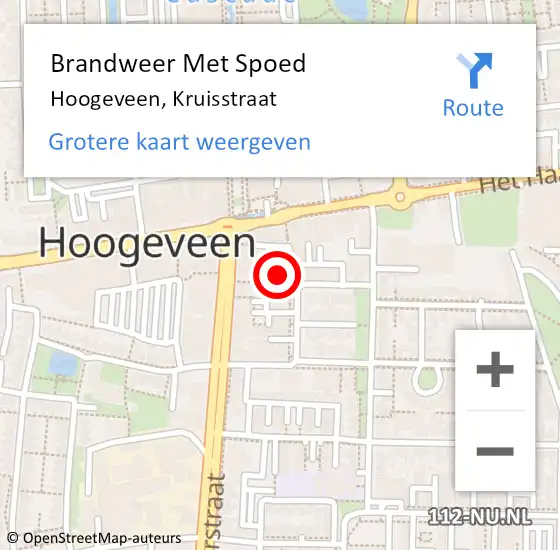 Locatie op kaart van de 112 melding: Brandweer Met Spoed Naar Hoogeveen, Kruisstraat op 20 december 2017 23:17