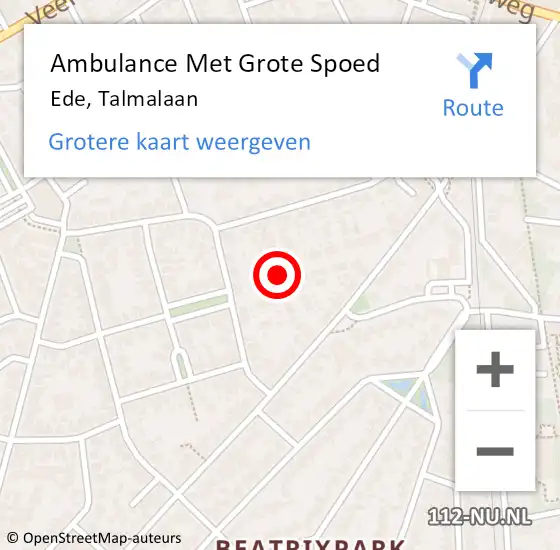 Locatie op kaart van de 112 melding: Ambulance Met Grote Spoed Naar Ede, Talmalaan op 21 december 2017 04:12