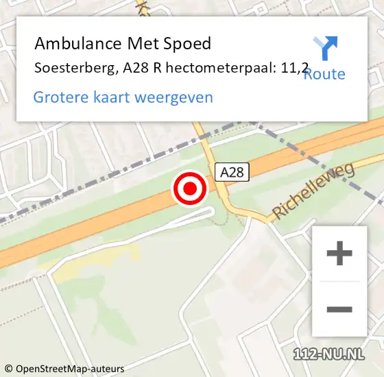 Locatie op kaart van de 112 melding: Ambulance Met Spoed Naar Soesterberg, A28 R hectometerpaal: 11,2 op 21 december 2017 05:28