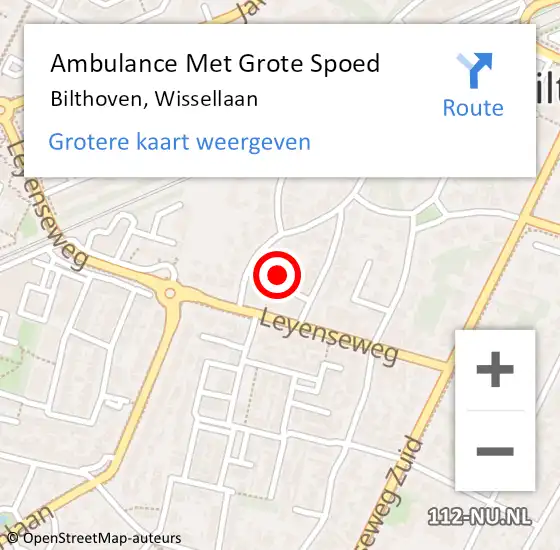 Locatie op kaart van de 112 melding: Ambulance Met Grote Spoed Naar Bilthoven, Wissellaan op 21 december 2017 07:54