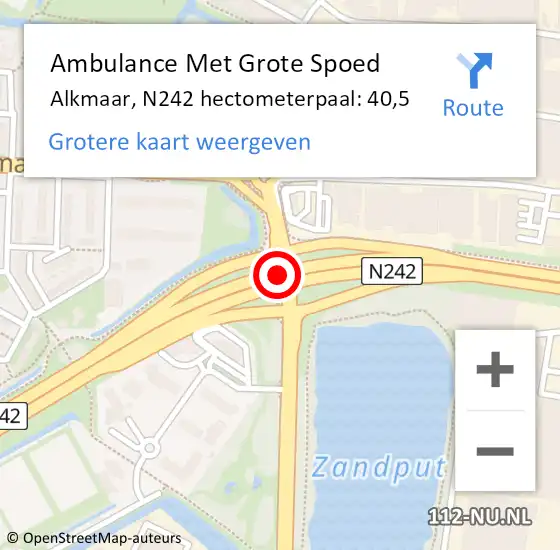 Locatie op kaart van de 112 melding: Ambulance Met Grote Spoed Naar Alkmaar, N242 hectometerpaal: 43,0 op 21 december 2017 08:09