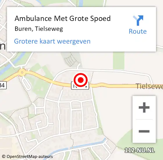 Locatie op kaart van de 112 melding: Ambulance Met Grote Spoed Naar Buren, Tielseweg op 21 december 2017 08:30