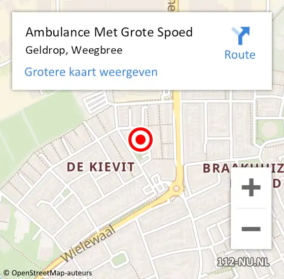 Locatie op kaart van de 112 melding: Ambulance Met Grote Spoed Naar Geldrop, Weegbree op 21 december 2017 08:41