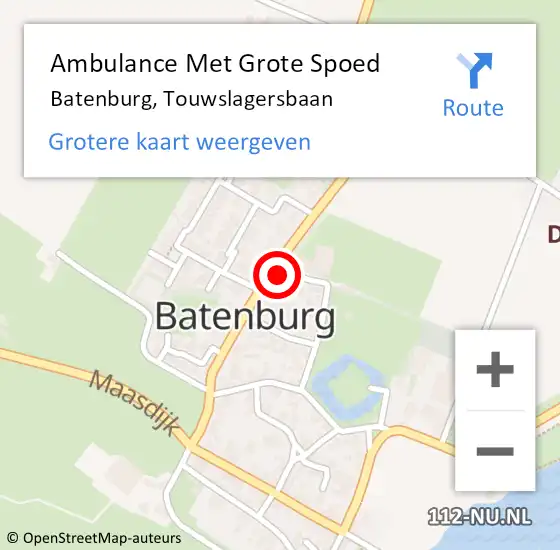 Locatie op kaart van de 112 melding: Ambulance Met Grote Spoed Naar Batenburg, Touwslagersbaan op 21 december 2017 08:51