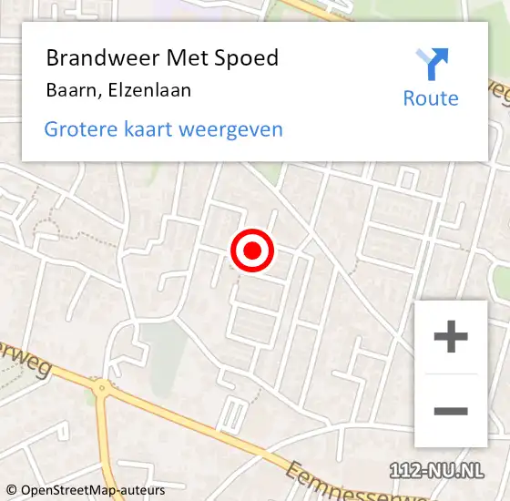 Locatie op kaart van de 112 melding: Brandweer Met Spoed Naar Baarn, Elzenlaan op 21 december 2017 08:52