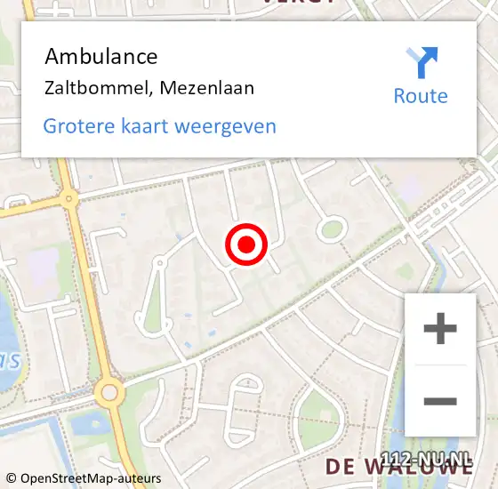 Locatie op kaart van de 112 melding: Ambulance Zaltbommel, Mezenlaan op 21 december 2017 08:55