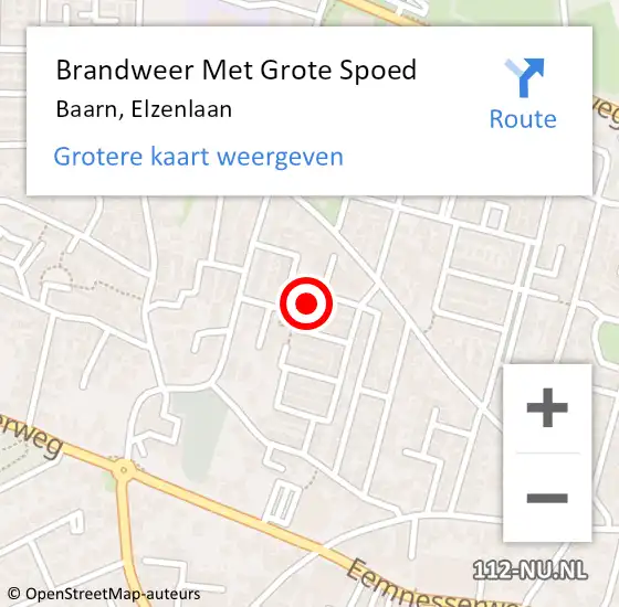 Locatie op kaart van de 112 melding: Brandweer Met Grote Spoed Naar Baarn, Elzenlaan op 21 december 2017 08:56