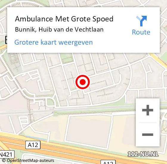 Locatie op kaart van de 112 melding: Ambulance Met Grote Spoed Naar Bunnik, Huib van de Vechtlaan op 21 december 2017 11:21