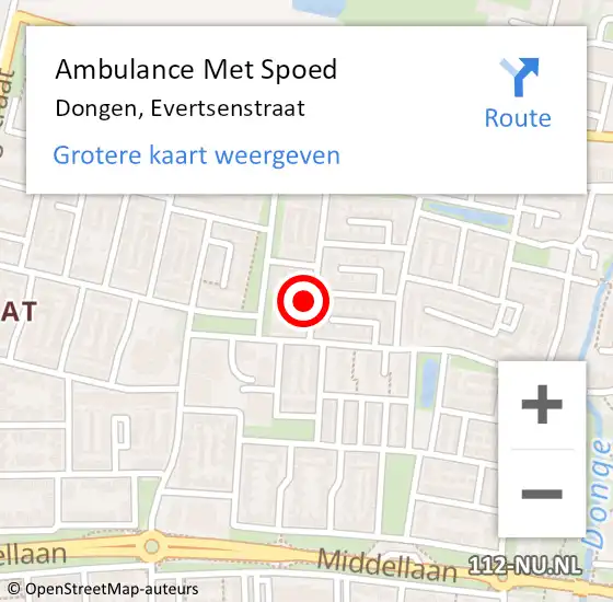 Locatie op kaart van de 112 melding: Ambulance Met Spoed Naar Dongen, Evertsenstraat op 21 december 2017 12:13