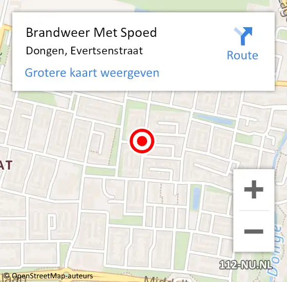 Locatie op kaart van de 112 melding: Brandweer Met Spoed Naar Dongen, Evertsenstraat op 21 december 2017 12:38