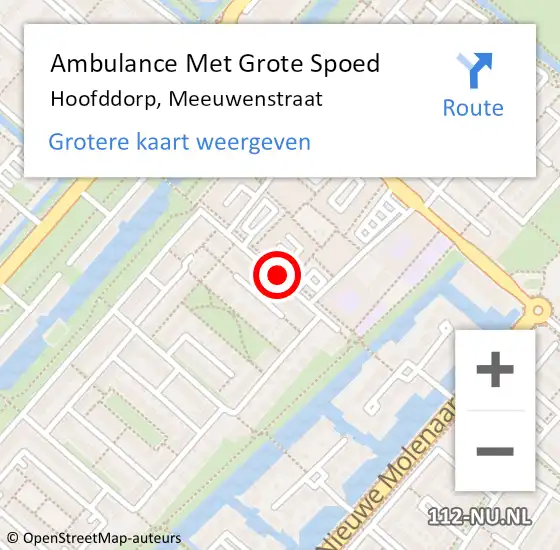 Locatie op kaart van de 112 melding: Ambulance Met Grote Spoed Naar Hoofddorp, Meeuwenstraat op 21 december 2017 12:50