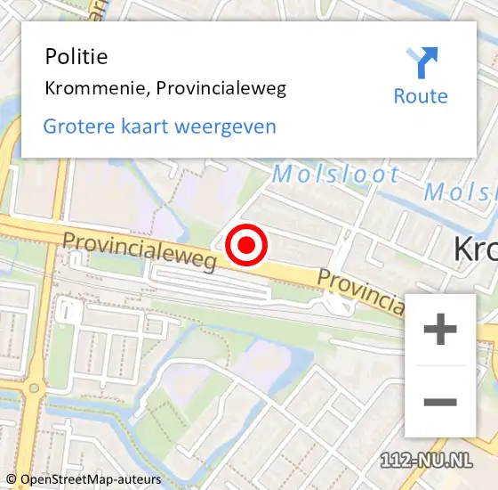 Locatie op kaart van de 112 melding: Politie Krommenie, Provincialeweg op 21 december 2017 14:55