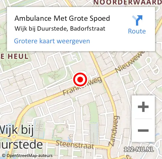 Locatie op kaart van de 112 melding: Ambulance Met Grote Spoed Naar Wijk bij Duurstede, Badorfstraat op 21 december 2017 17:04