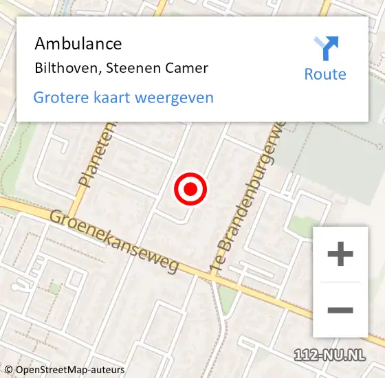 Locatie op kaart van de 112 melding: Ambulance Bilthoven, Steenen Camer op 21 december 2017 18:34