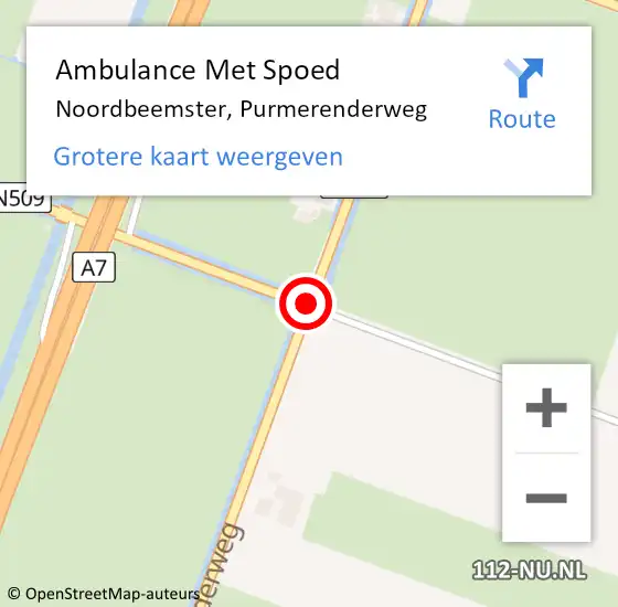 Locatie op kaart van de 112 melding: Ambulance Met Spoed Naar Noordbeemster, Purmerenderweg op 21 december 2017 19:00