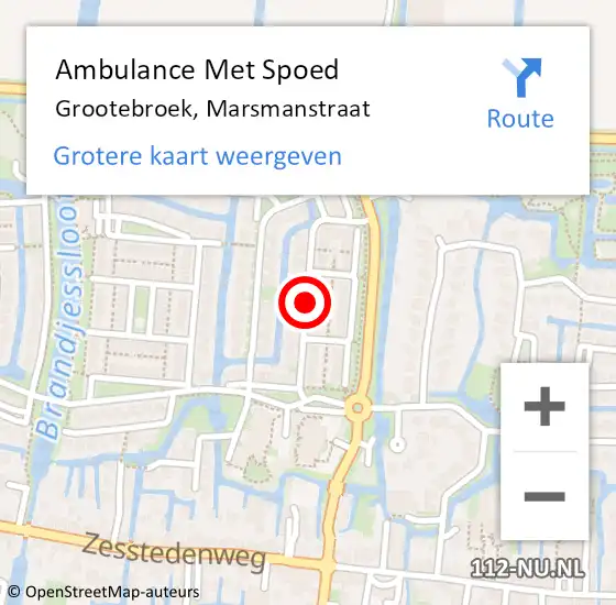 Locatie op kaart van de 112 melding: Ambulance Met Spoed Naar Grootebroek, Marsmanstraat op 21 december 2017 19:03