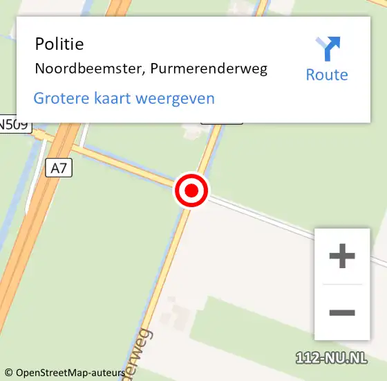 Locatie op kaart van de 112 melding: Politie Noordbeemster, Purmerenderweg op 21 december 2017 19:03