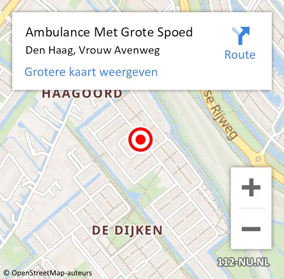 Locatie op kaart van de 112 melding: Ambulance Met Grote Spoed Naar Den Haag, Vrouw Avenweg op 21 december 2017 19:13