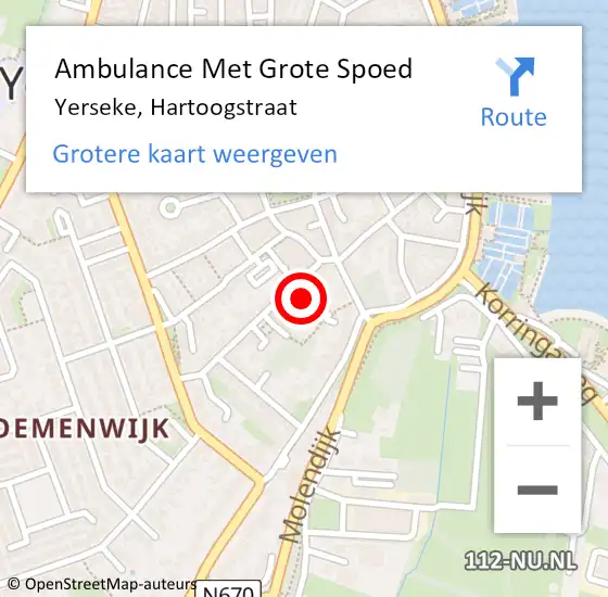 Locatie op kaart van de 112 melding: Ambulance Met Grote Spoed Naar Yerseke, Hartoogstraat op 10 februari 2014 16:47