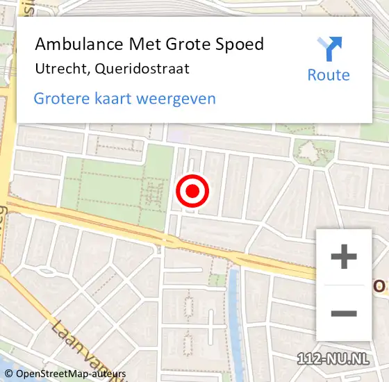Locatie op kaart van de 112 melding: Ambulance Met Grote Spoed Naar Utrecht, Queridostraat op 21 december 2017 22:41