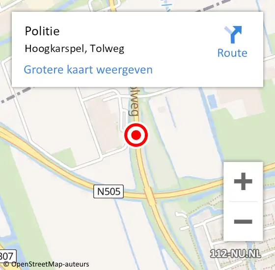 Locatie op kaart van de 112 melding: Politie Hoogkarspel, Tolweg op 21 december 2017 22:59