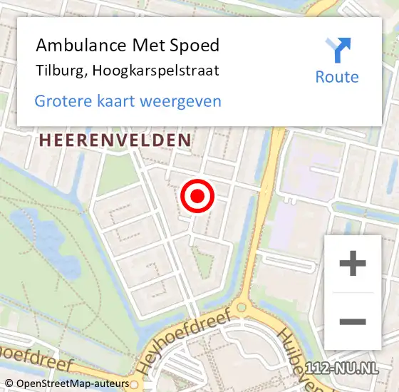 Locatie op kaart van de 112 melding: Ambulance Met Spoed Naar Tilburg, Hoogkarspelstraat op 22 december 2017 04:10