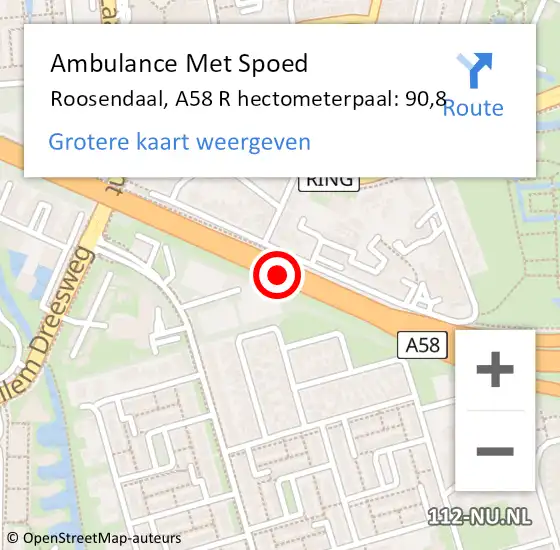 Locatie op kaart van de 112 melding: Ambulance Met Spoed Naar Roosendaal, A58 R hectometerpaal: 94,5 op 22 december 2017 05:21