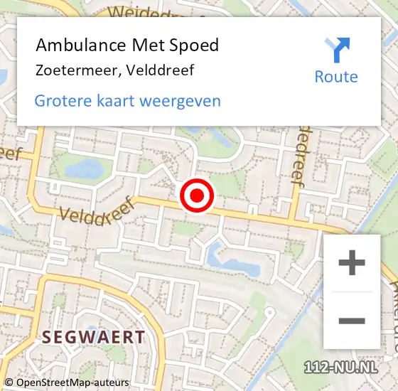 Locatie op kaart van de 112 melding: Ambulance Met Spoed Naar Zoetermeer, Velddreef op 22 december 2017 05:47