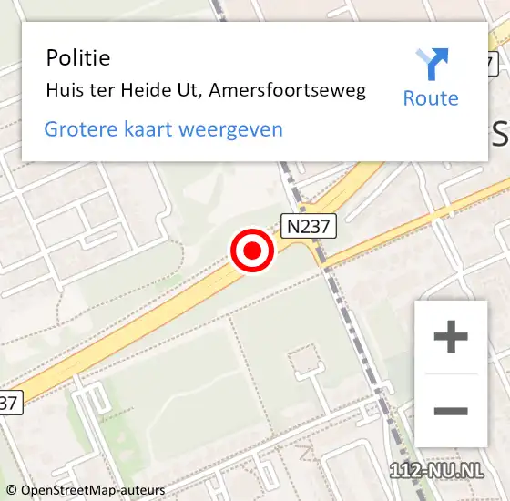 Locatie op kaart van de 112 melding: Politie Huis ter Heide Ut, Amersfoortseweg op 22 december 2017 06:08