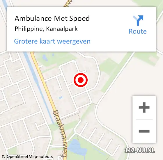 Locatie op kaart van de 112 melding: Ambulance Met Spoed Naar Philippine, Kanaalpark op 22 december 2017 08:51