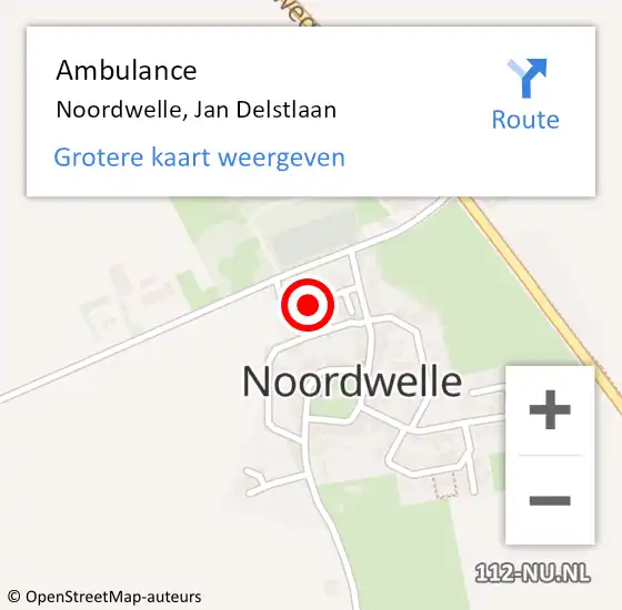 Locatie op kaart van de 112 melding: Ambulance Noordwelle, Jan Delstlaan op 22 december 2017 09:31