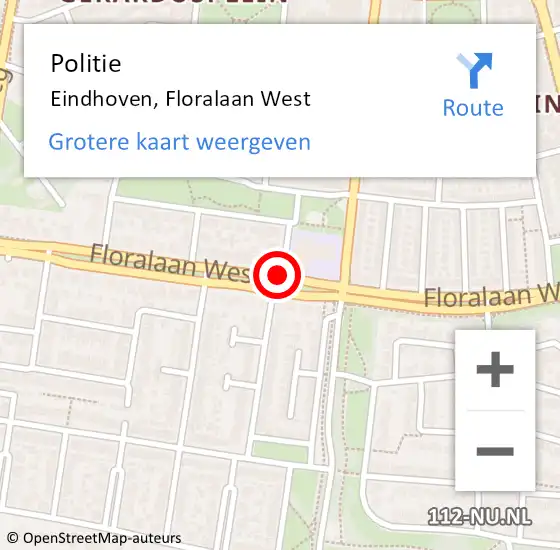 Locatie op kaart van de 112 melding: Politie Eindhoven, Floralaan West op 22 december 2017 09:33