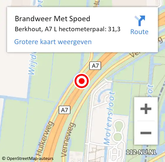 Locatie op kaart van de 112 melding: Brandweer Met Spoed Naar Berkhout, A7 L hectometerpaal: 31,3 op 22 december 2017 09:57