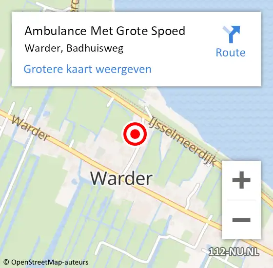 Locatie op kaart van de 112 melding: Ambulance Met Grote Spoed Naar Warder, Badhuisweg op 22 december 2017 11:51