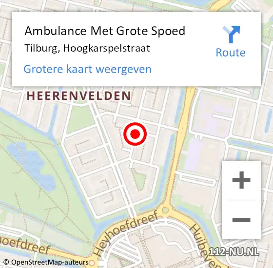 Locatie op kaart van de 112 melding: Ambulance Met Grote Spoed Naar Tilburg, Hoogkarspelstraat op 22 december 2017 11:57