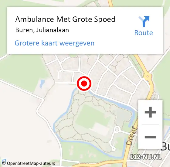 Locatie op kaart van de 112 melding: Ambulance Met Grote Spoed Naar Buren, Julianalaan op 22 december 2017 14:32