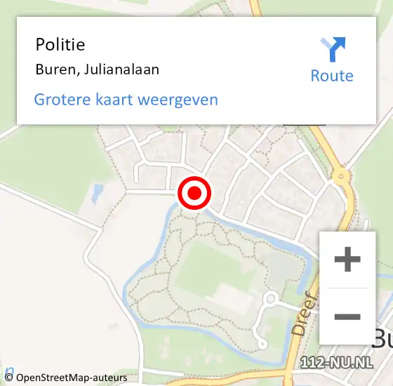 Locatie op kaart van de 112 melding: Politie Buren, Julianalaan op 22 december 2017 14:35