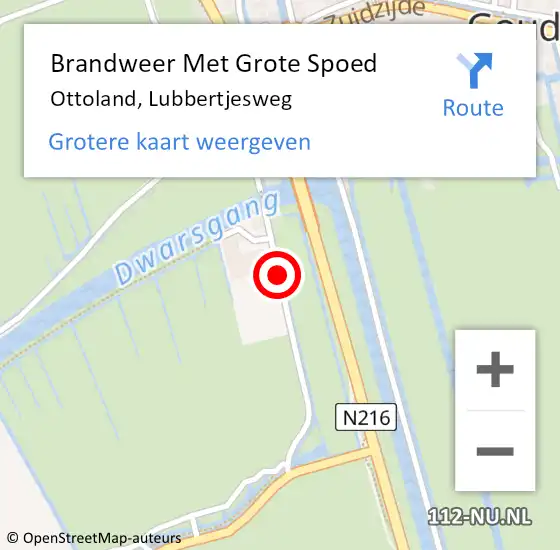 Locatie op kaart van de 112 melding: Brandweer Met Grote Spoed Naar Ottoland, Lubbertjesweg op 22 december 2017 14:52