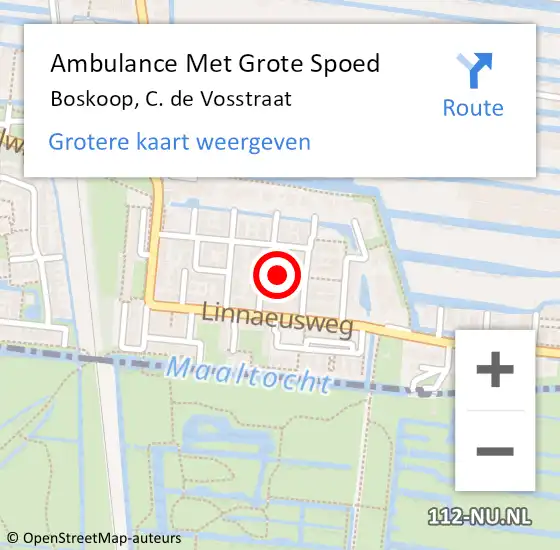 Locatie op kaart van de 112 melding: Ambulance Met Grote Spoed Naar Boskoop, C. de Vosstraat op 22 december 2017 14:56