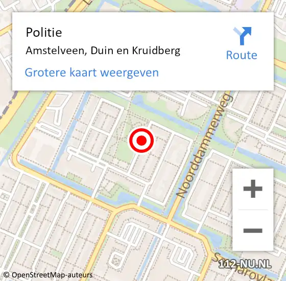 Locatie op kaart van de 112 melding: Politie Amstelveen, Duin en Kruidberg op 22 december 2017 15:18